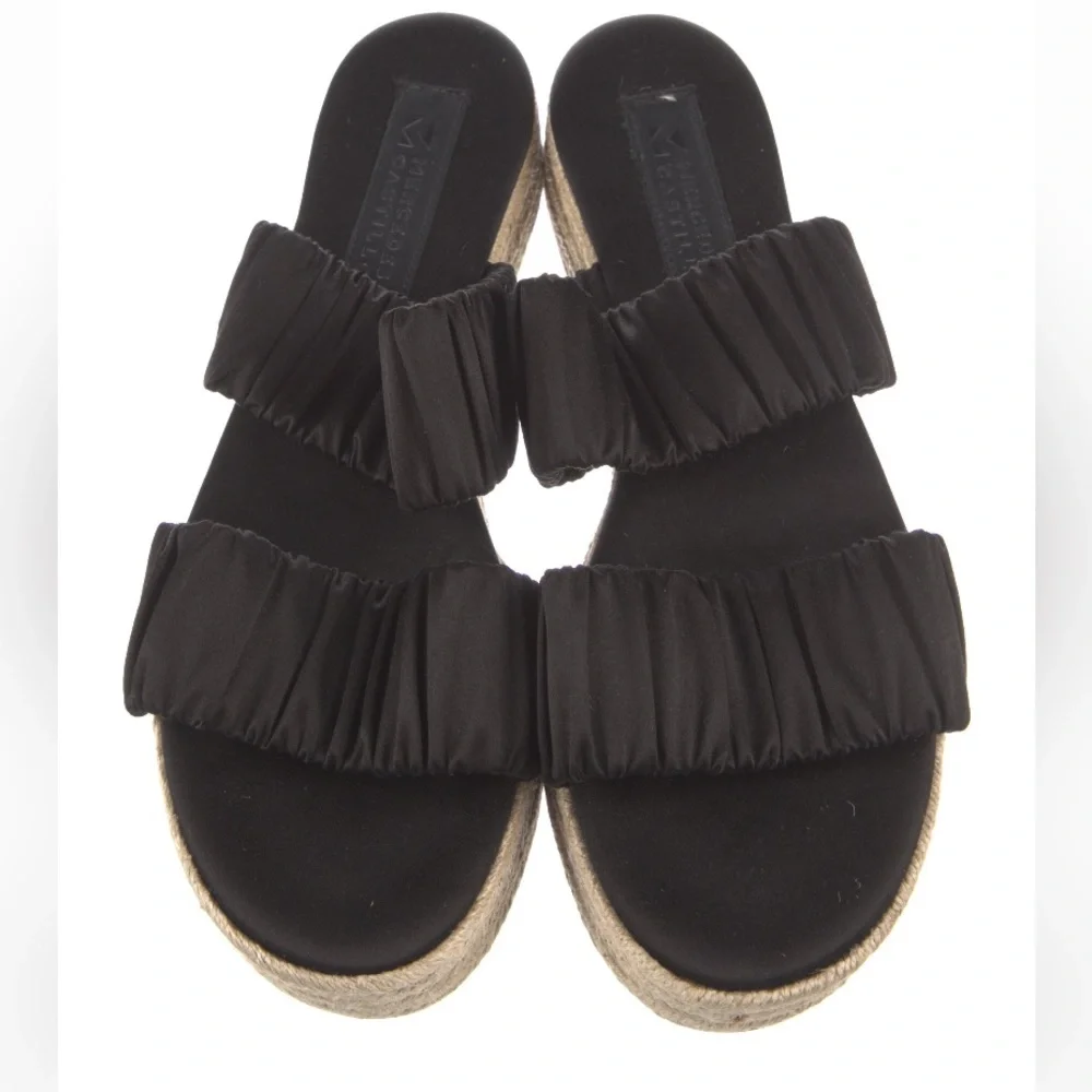 Mercedes Castillo black Satin scrunch Espadrilles platform sandals. Size 7